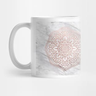 Marble mandala - geometric rose gold on white Mug